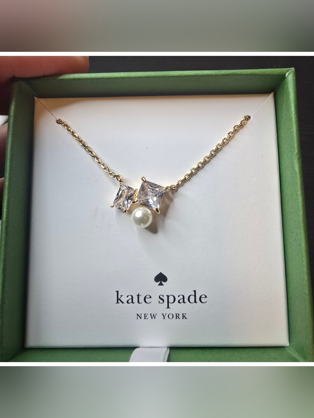 NWT Kate Spade Victoria Pendant Necklace Gold Tone Crystal Faux Pearl Necklace